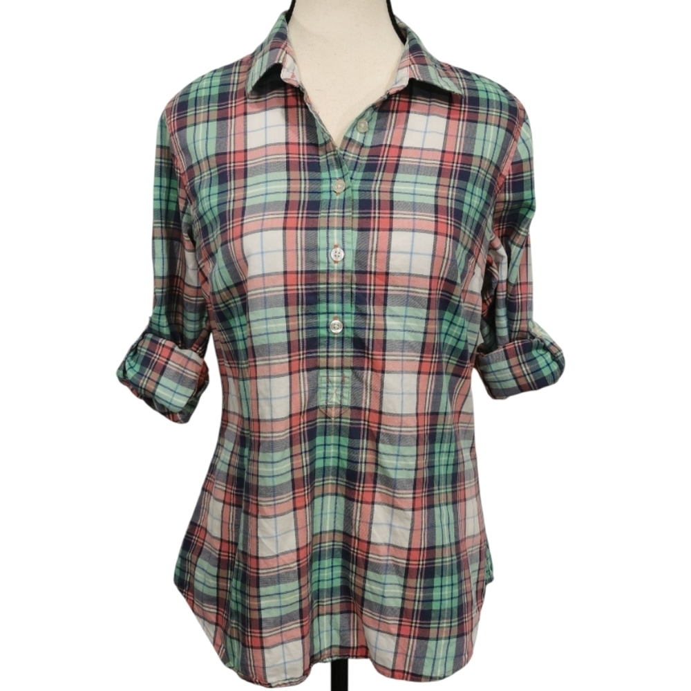 Vineyard Vines 1/2 Button Long Tab & Button Sleeve Plaid Button Down Shirt -Sz 6